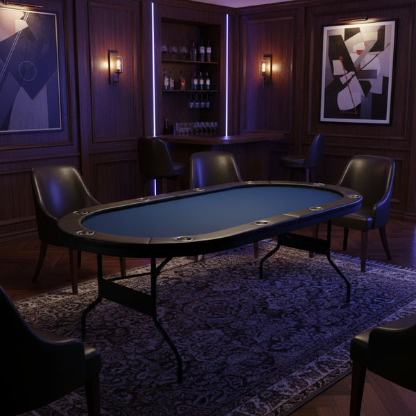 10 Player Foldable Poker Table, Blackjack Texas Holdem Poker Table with Padded Rails and Stainless Steel Cup Holders, Portable Folding Card Board Game Table, 84 Oval Casino Leisure Table