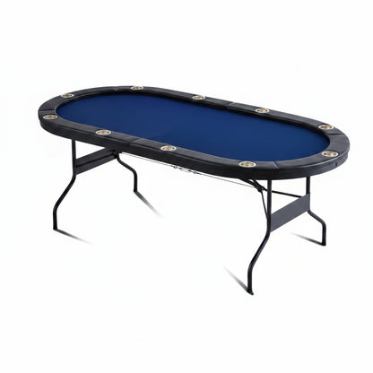10 Player Foldable Poker Table, Blackjack Texas Holdem Poker Table with Padded Rails and Stainless Steel Cup Holders, Portable Folding Card Board Game Table, 84 Oval Casino Leisure Table