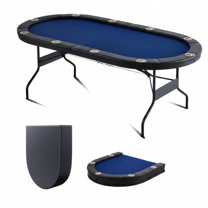 10 Player Foldable Poker Table, Blackjack Texas Holdem Poker Table with Padded Rails and Stainless Steel Cup Holders, Portable Folding Card Board Game Table, 84 Oval Casino Leisure Table