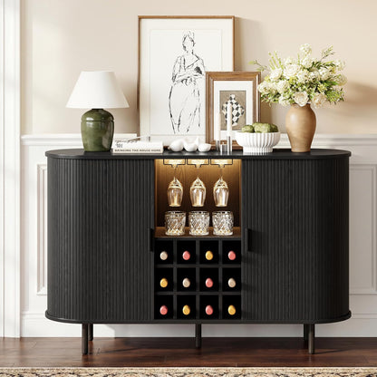 55" Wine Bar Cabinet with LED Light & Power Outlet, Black