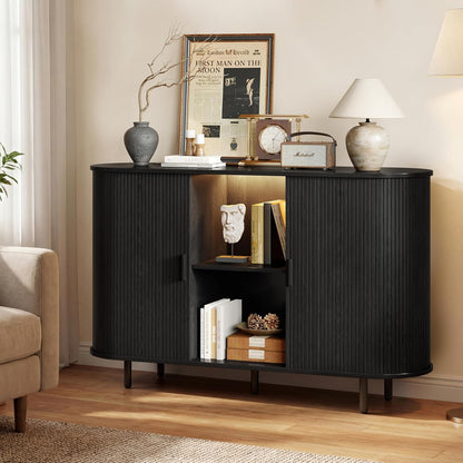 55" Wine Bar Cabinet with LED Light & Power Outlet, Black